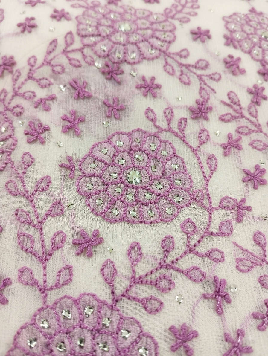 Mauve Bloom 2-Piece Hand-Embroidered Pure Crinkle Suit