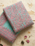 Mint Breeze & Rose Pink Hand-Embroidered Unstitched Ensemble