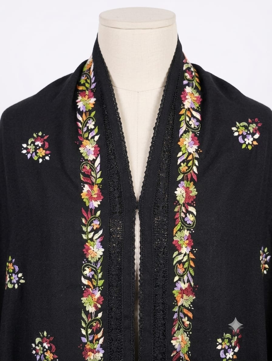 Noir Garden Embroidered Malai Georgette Chadar