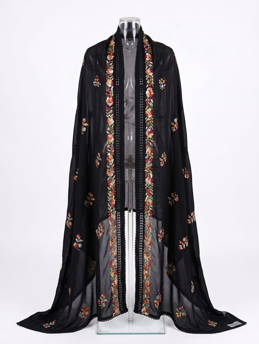 Noir Garden Embroidered Malai Georgette Chadar