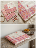 Hand-Embroidered Floral oringal crinkle chifoon Unstitched Suit Set – Off-White with Orange & Pink Accents