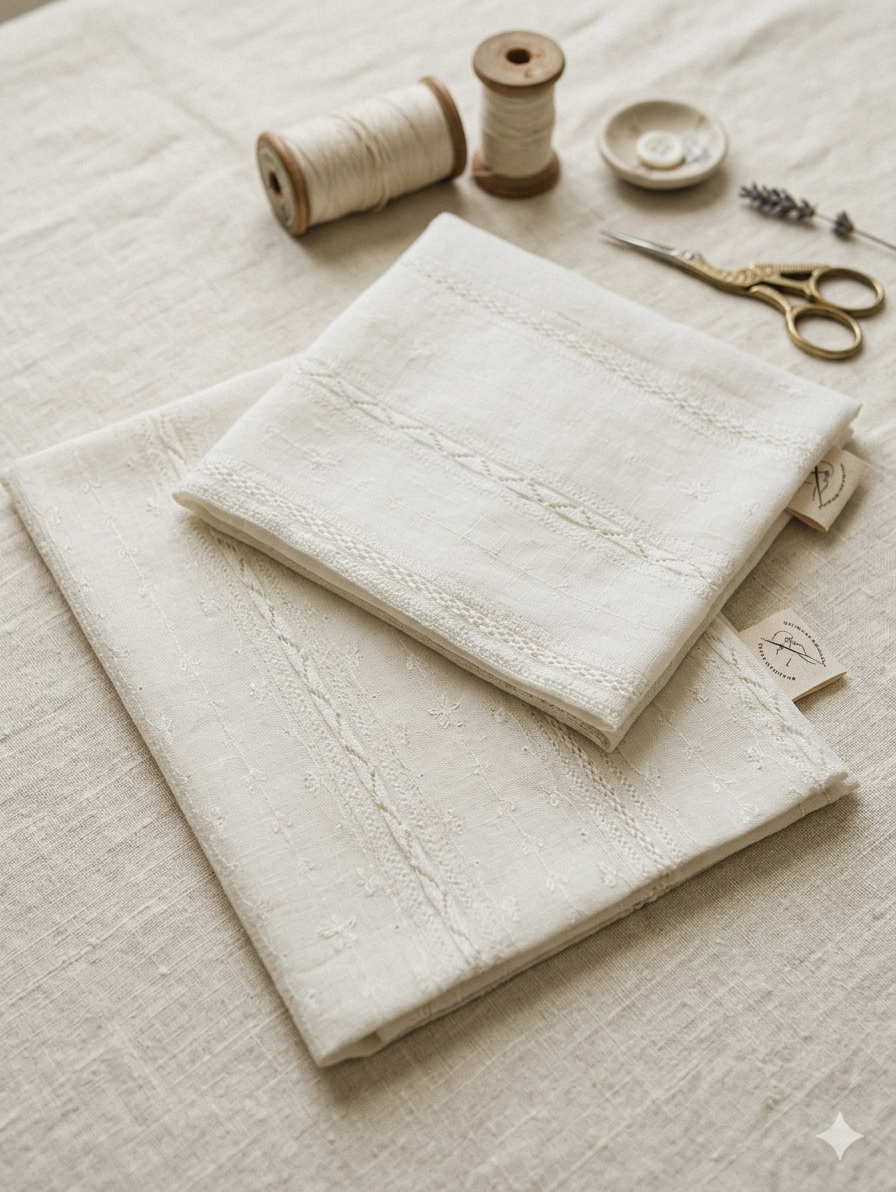 Hand-Embroidered  TARKASHI in prue china crinkle – Pristine White