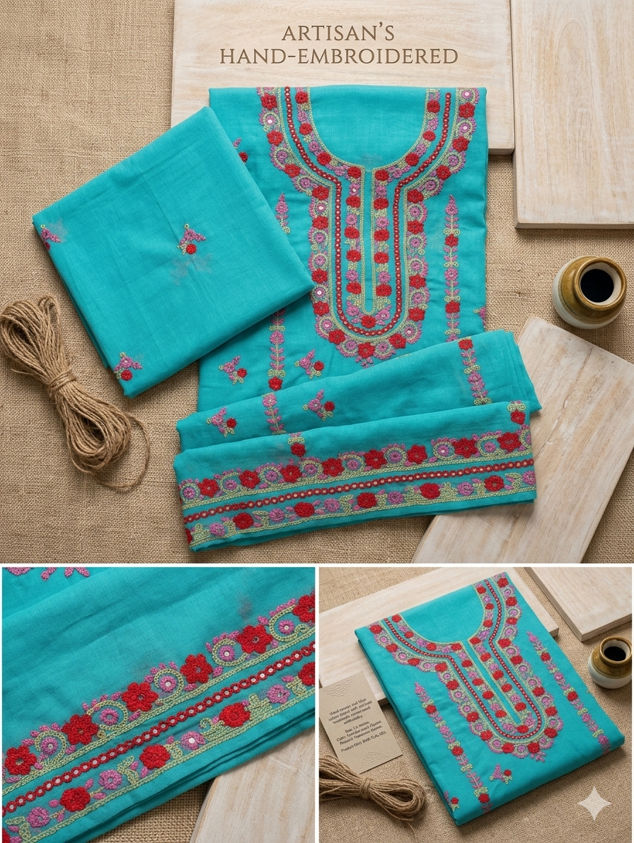 Artisan Hand-Embroidered chifoon crinkle – 2-Piece Unstitched Suit Product Overview
