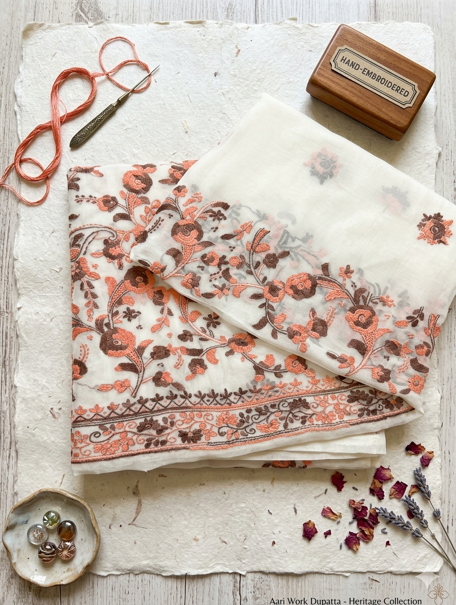 White Chiffon hand Work  shiet n Dupatta – Floral Vine Heritage Collection
